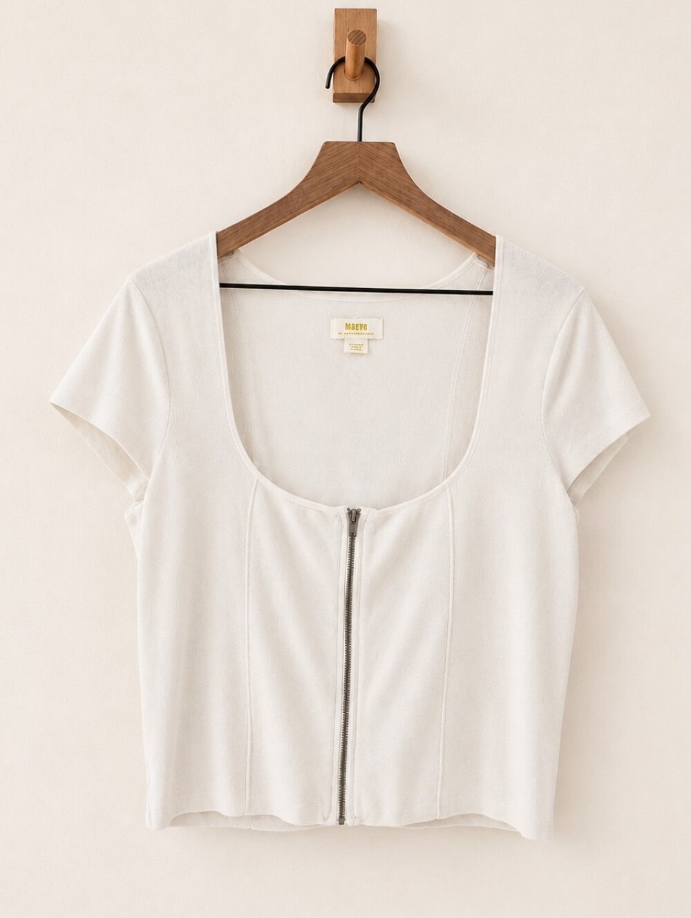 Maeve by Anthropologie White Zip Front Ribbed Top XL